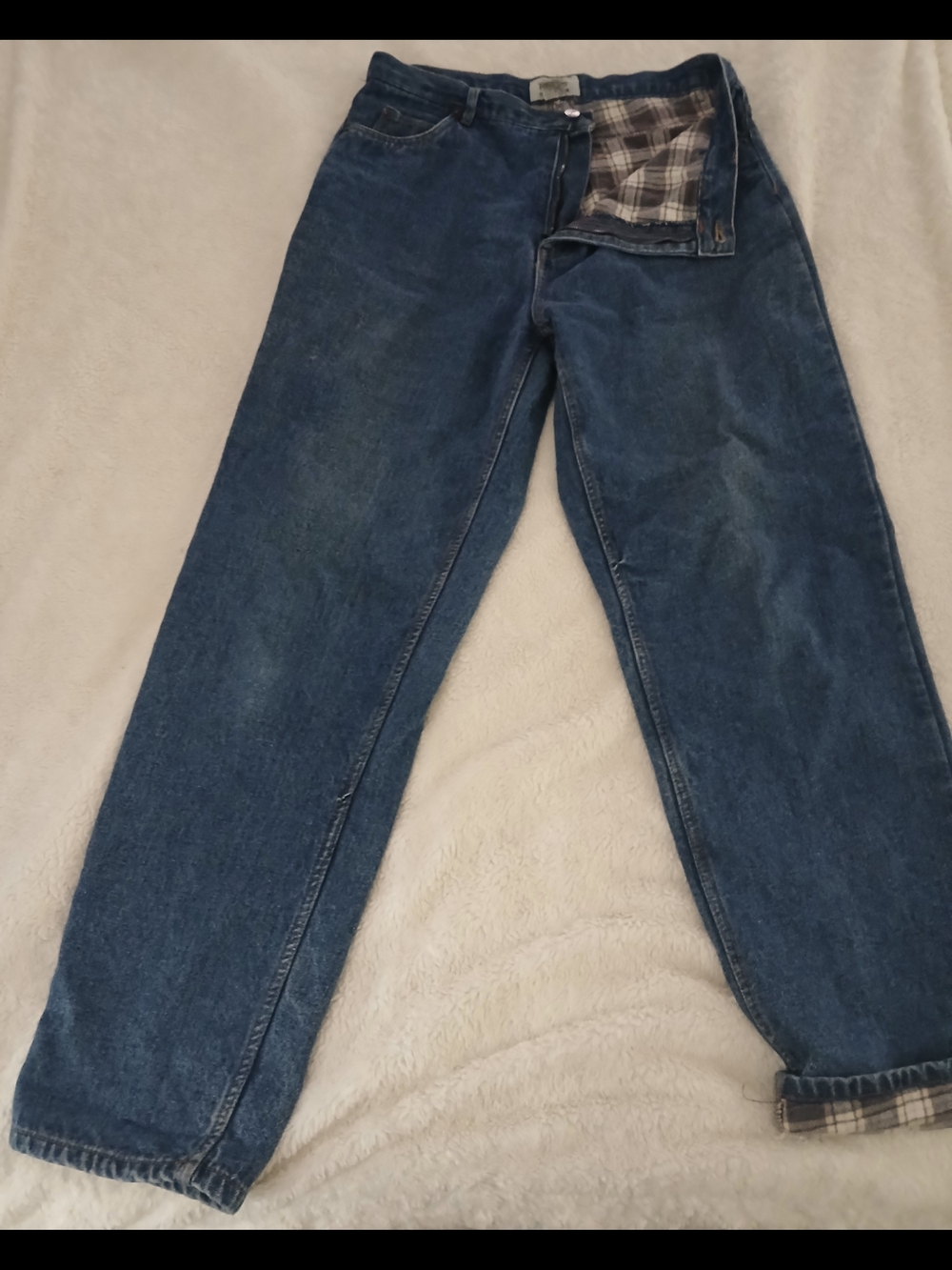 High-Rise Flannel Lined Women's Jeans in Dark Blue